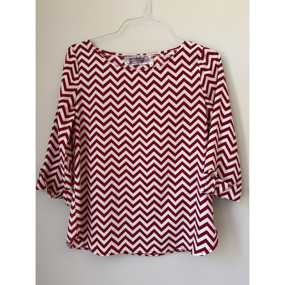 Boutique Brand -Women's Top Tunic Size M Chevron Red White - Game Day
